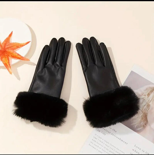 1/2 Pairs of Autumn and Winter Women's Imitation Mink Fur Velvet Warm Gloves Winter Warm Gloves Touch Screen Warm Gloves Cycling Daily Travel Warm Gloves Khaki, Black